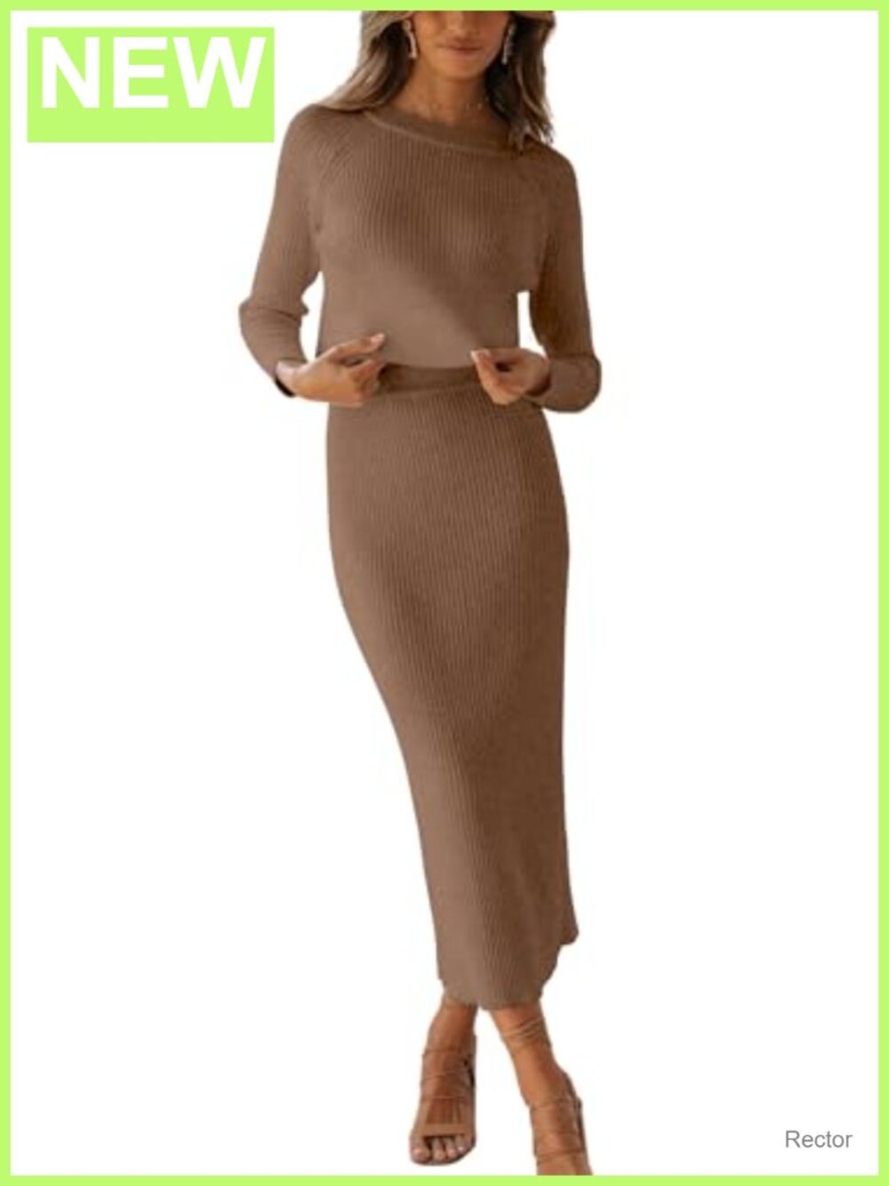 Ribbed Knit Crop Sweater & Maxi Pencil Skirt 2 Piece Set